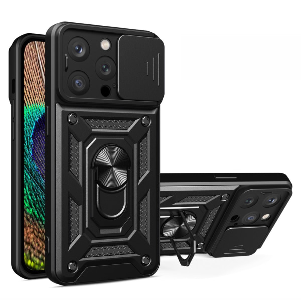 SKALO iPhone 15 Pro Armor Hybrid Metallring Kameraslider - Svart Svart