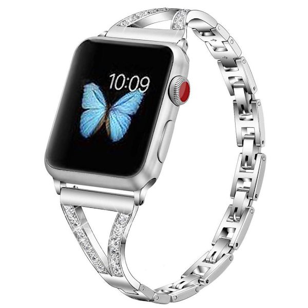 SKALO Kapea metallinen rannekoru Bling Apple Watch Series 4-6 40mm - Valitse väri Silver