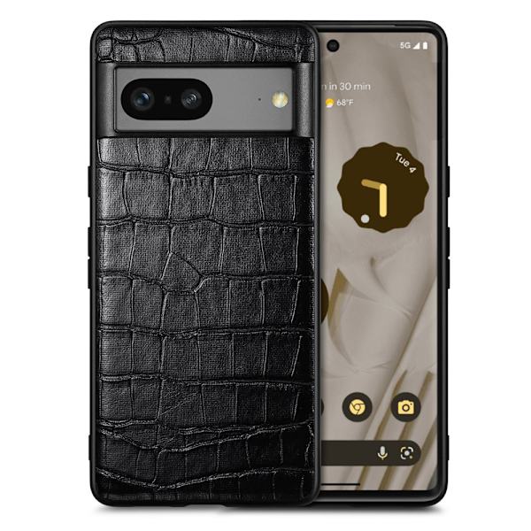SKALO Google Pixel 7a Crocodile PU Leather Hybrid Cover - Sort Black
