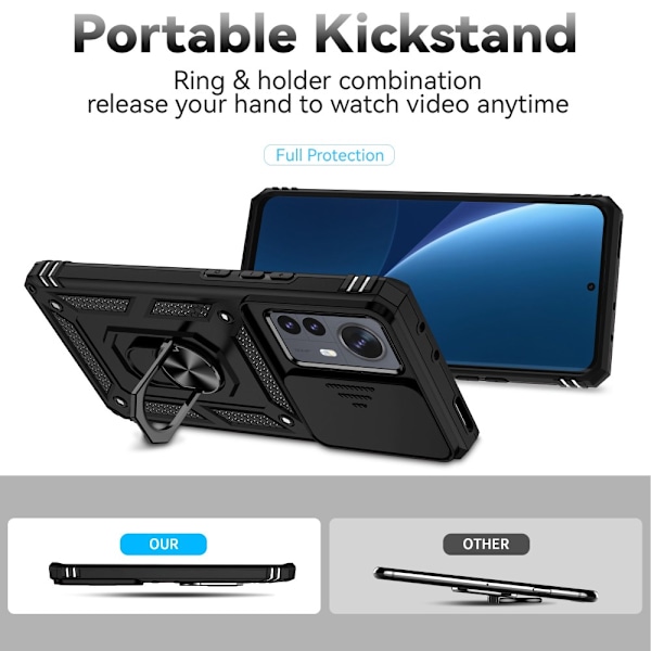 SKALO Xiaomi 12 Pro Armor hybridi metallirengas kameran liukusäädin - - Musta Black