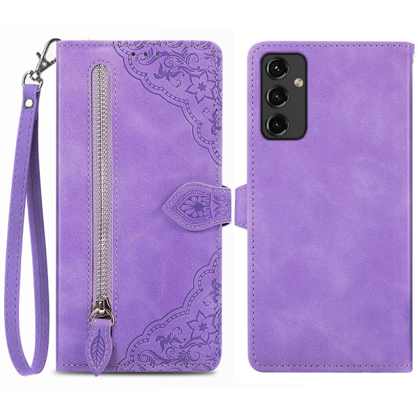 SKALO Samsung A14 4G/5G Big Wallet Flower Plånboksfodral - Lila Lila