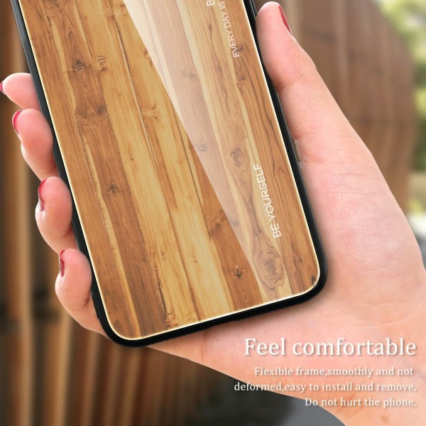 SKALO iPhone 15 Pro Max Wood hærdet glas TPU Cover - Mørkebrun Dark brown