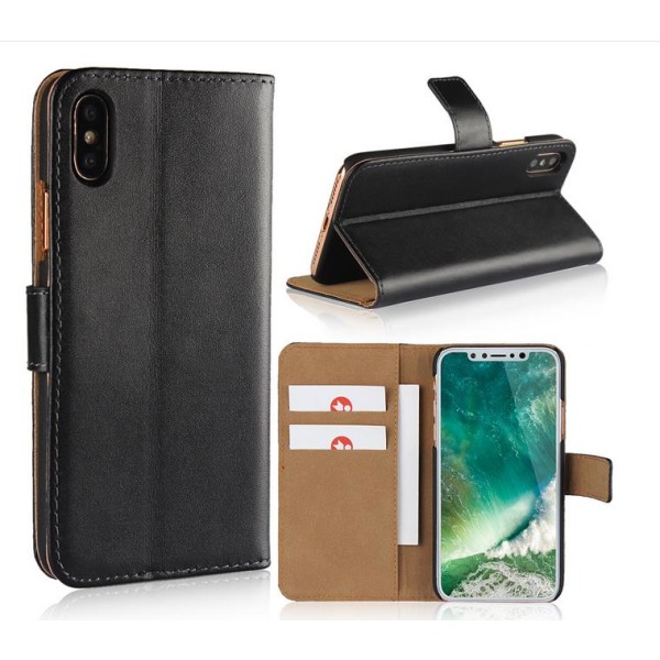 SKALO iPhone XS Max Flip Cover m. Pung i Ægte Læder - Vælg farve Brown