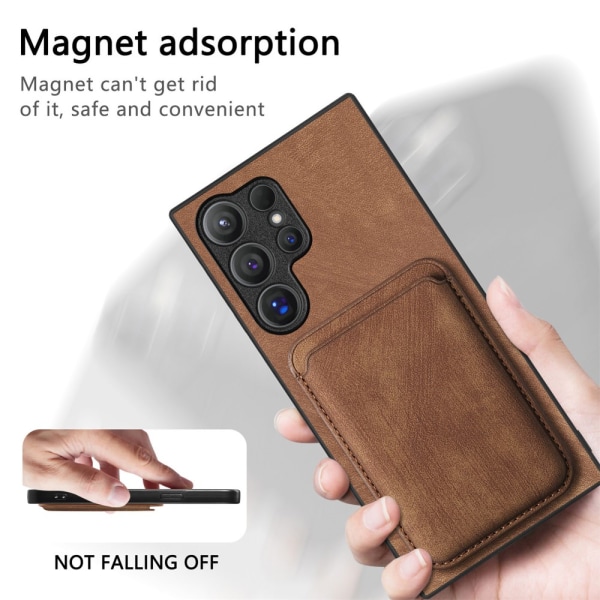 SKALO Samsung S24 Ultra PU-nahkakuori, jossa on irrotettava magn Brown