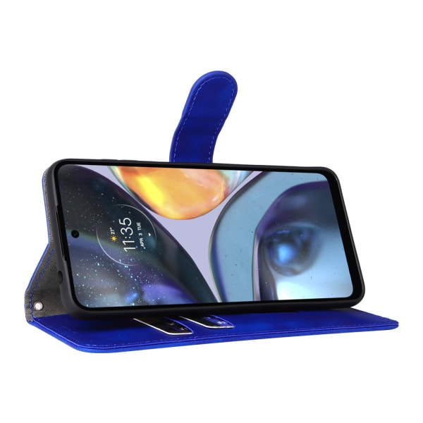 SKALO Motorola Moto G22 Matt PU Nahka lompakkokotelo - Sininen Blue
