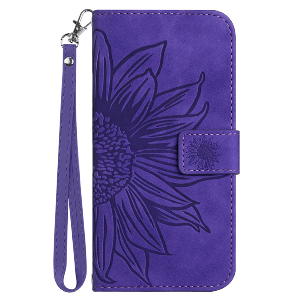 SKALO Motorola Edge 40 Neo 5G Kohokuvioitu Flower PU Nahka Lompakkokotelo - Tumman violetti Dark purple