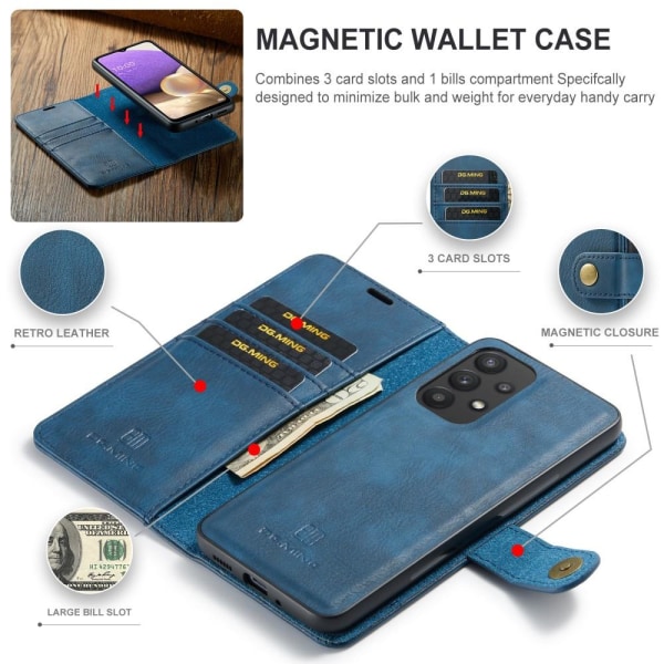 DG MING Samsung A33 5G 2-in-1 magneetti lompakkokotelo - Sininen Blue