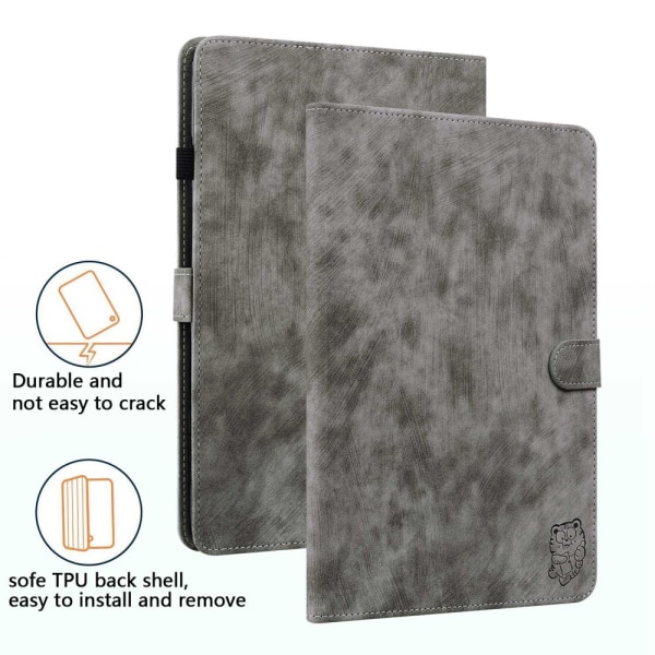 SKALO Amazon Fire HD 10/10 Plus (2021) Cute Tiger PU-læder Flip Cover - Grå Grey