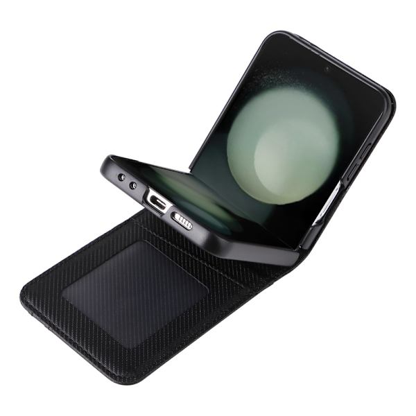 Samsung Z Flip6 SKALO PU-skal i læder med pung Sort Black