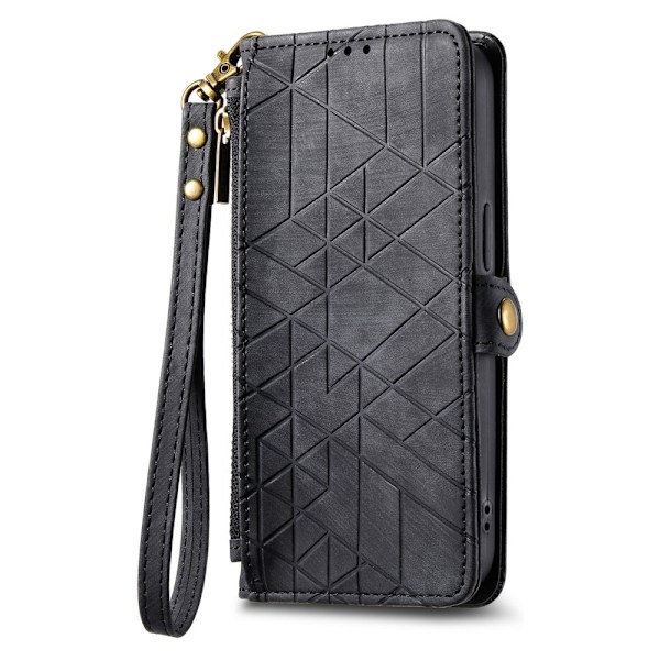 SKALO Xiaomi Redmi Note 13 5G Embossed Plånboksfodral i PU-Läder med Dragkedja - Svart Svart