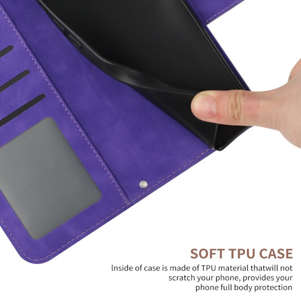 SKALO Motorola Edge 40 Neo 5G Kohokuvioitu Flower PU Nahka Lompakkokotelo - Tumman violetti Dark purple