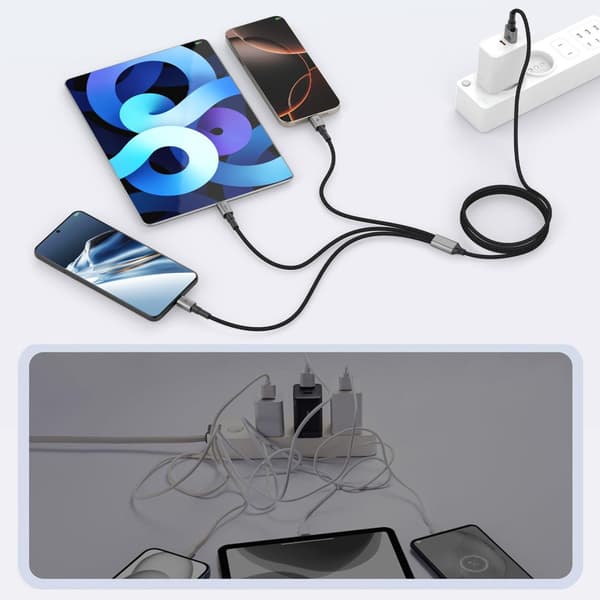Tech-Protect UltraBoost DNA 3-i-1 laddkabel USB-C/Lightning/Micro-USB 1.2m 3A - Iron Grey grå
