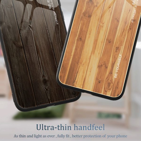 SKALO iPhone 15 Pro Max Wood Härdat Glas TPU-skal - Ljusbrun Ljusbrun
