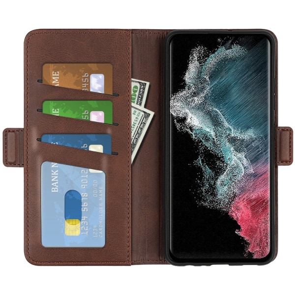 SKALO Samsung S23 Ultra Premium Wallet Lompakkokotelo - Ruskea Brown