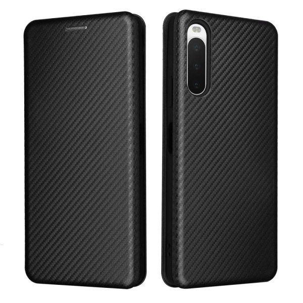 SKALO Sony Xperia 10 IV Carbon Fiber Lompakkokotelo - Musta Black