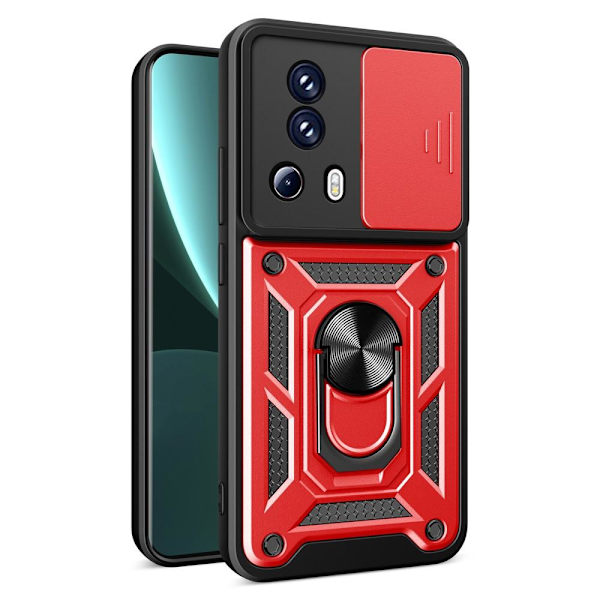 SKALO Xiaomi 13 Lite Armor Hybrid Metallring Kameraslider - Röd Röd