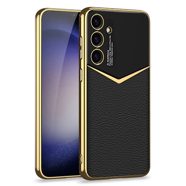 SKALO Samsung S25 GKK PU-Nahka Kultareunus Suojakuori - Musta Black