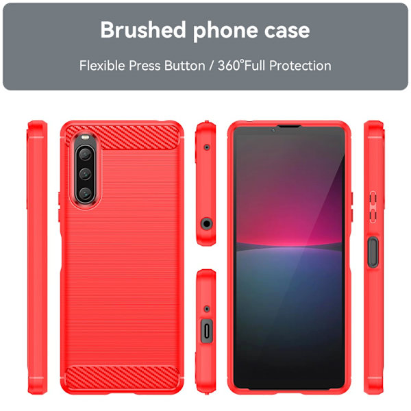 SKALO Sony Xperia 10 V Armor Carbon Stødsikker TPU-cover - Vælg farve Red