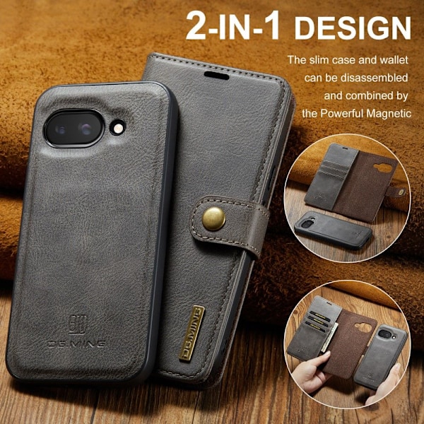 DG MING Google Pixel 9a 2-in-1 Magneetti Lompakkokotelo - Harmaa Grey