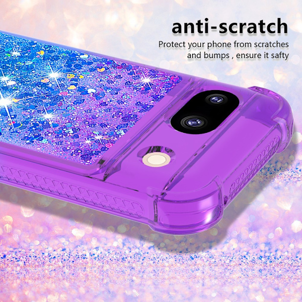 SKALO Google Pixel 8a Juoksuhiekka Glitter Sydämet TPU kuori - Violetti-Sininen Multicolor