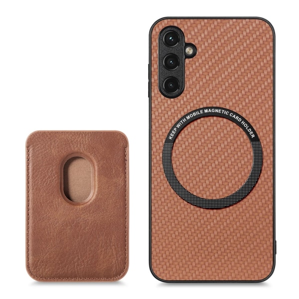 SKALO Samsung A14 4G/5G Carbon Fiber Cover med kortholder - Brun Brown