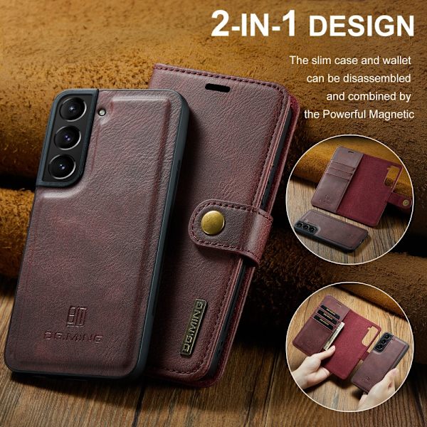 DG MING Samsung S24 2-in-1 magneetti lompakkokotelo - Punainen Red