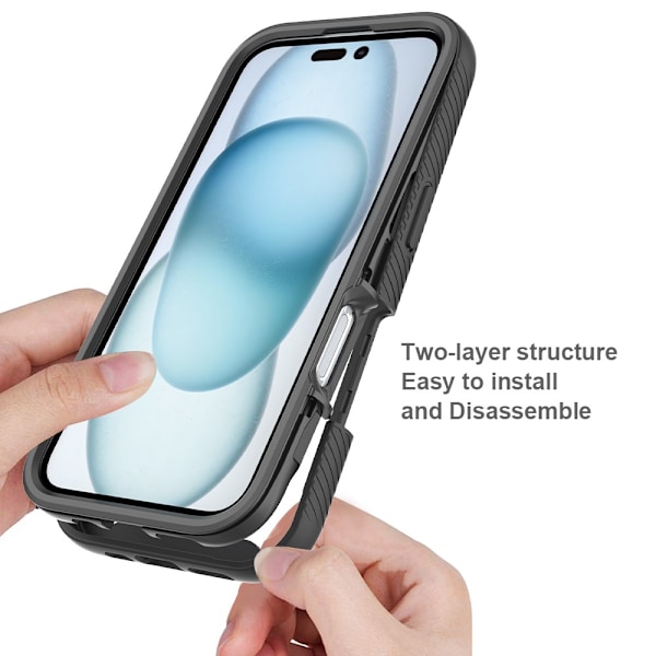 SKALO iPhone 16 Stødsikker Clear Hybrid Cover + Skaermbeskyttelse - Sort Black