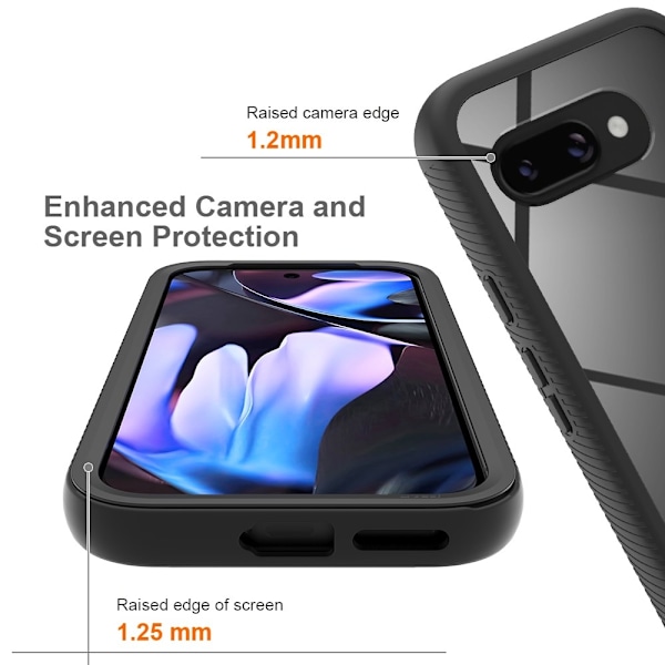 SKALO Google Pixel 9a Shockproof Clear Hybrid+Skærmbeskyttelse Cover - Sort Black