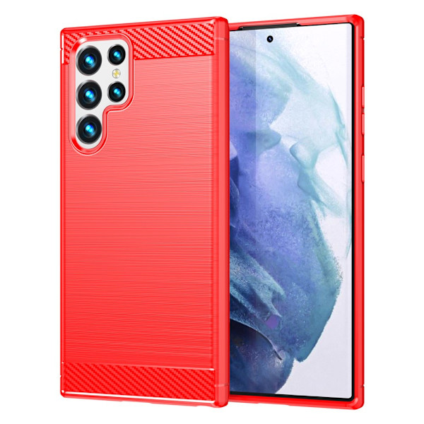 SKALO Samsung S23 Ultra Armor Carbon Iskunkestävä TPU suojakuori - Valitse väri Red