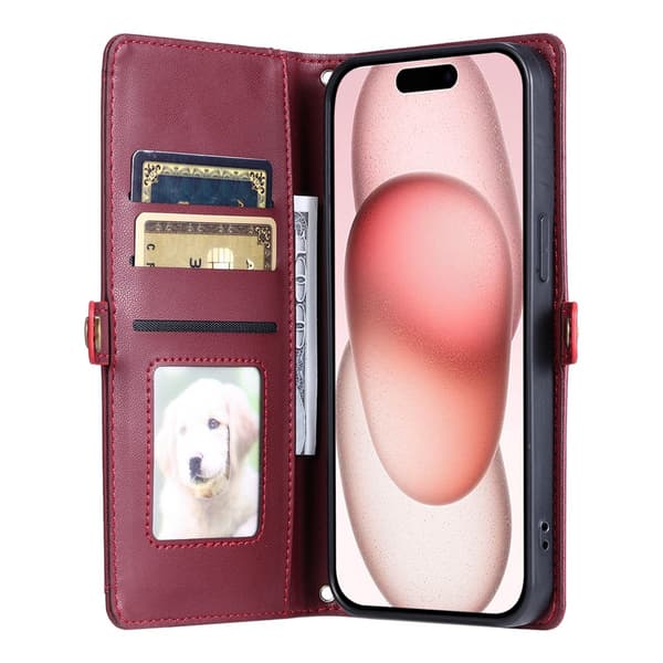 SKALO PU-Läder Envelope Plånboksfodral för iPhone 18 Pro Max - Röd Röd