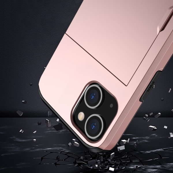 SKALO iPhone 15 Plus Armor Suojakuori korttikotelo - Ruusukulta Pink gold