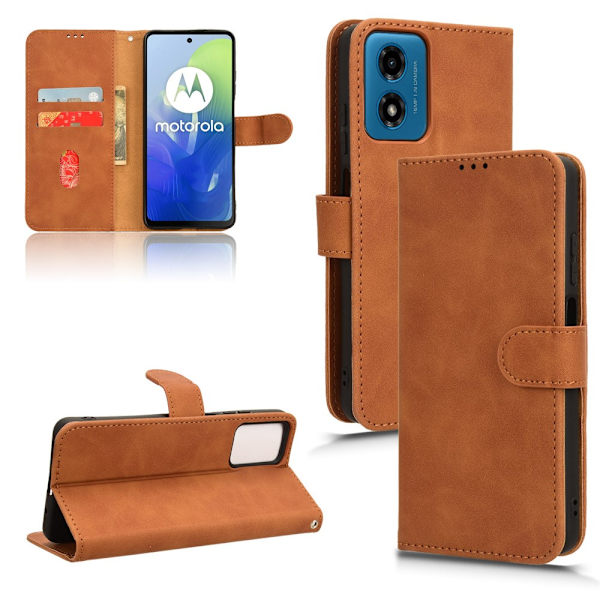 SKALO Motorola Moto G04 Matt PU-læderpungetui - Brun Brown