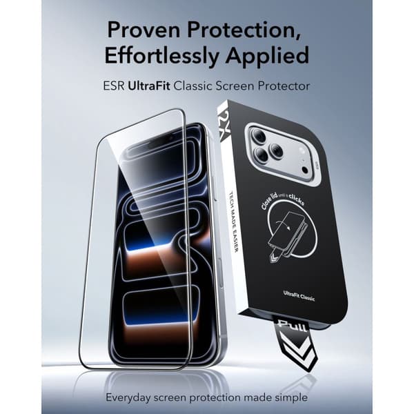 2-PACK ESR UltraFit Classic Tempered Glass Skærmbeskyttelse til iPhone 17 Pro Max - Sort Black