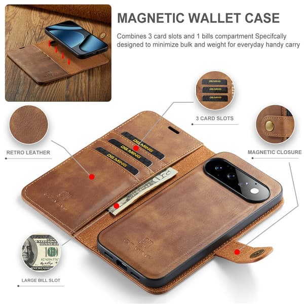 DG MING 2-i-1 Magnet Flip Cover til Google Pixel 11 - Brun Brown