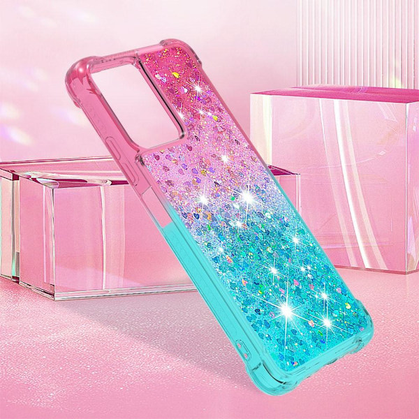 SKALO Xiaomi Redmi Note 12 5G Juoksuhiekka Glitter Sydämet TPU kuori - Pinkki-Turkoosi Multicolor