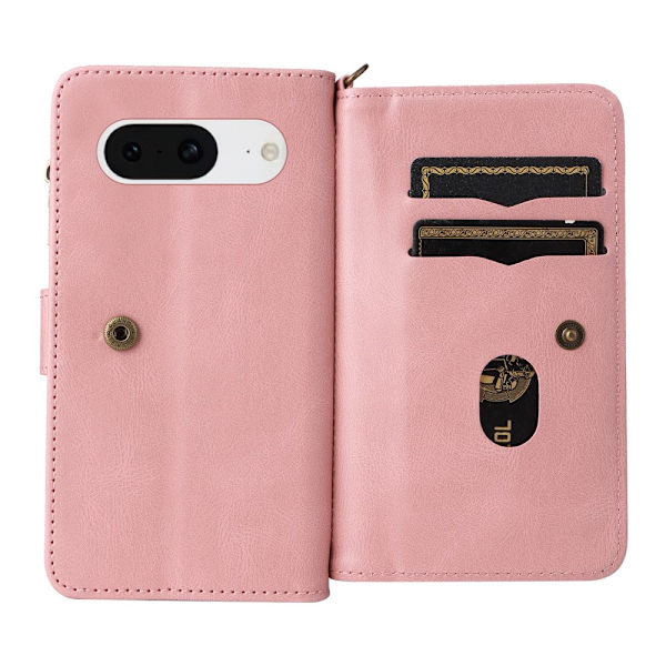 SKALO Google Pixel 8 Big Wallet 17-FACK Plånboksfodral - Rosa Rosa