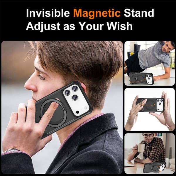 SKALO iPhone 17 Pro Armor Ring Cover - Sort Black