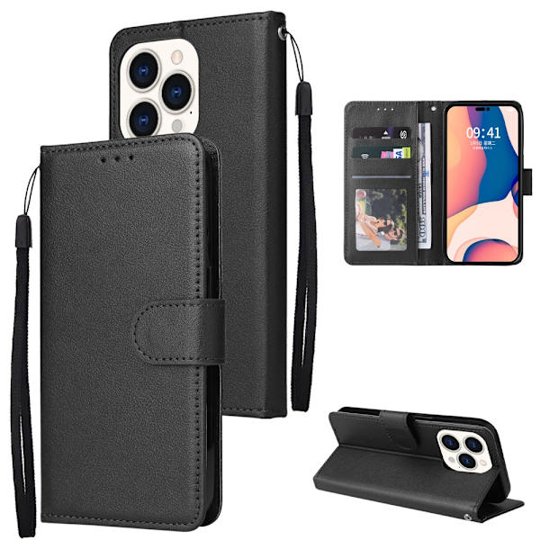 SKALO iPhone 15 Plus Flip Cover m. pung i PU-læder - Sort Black