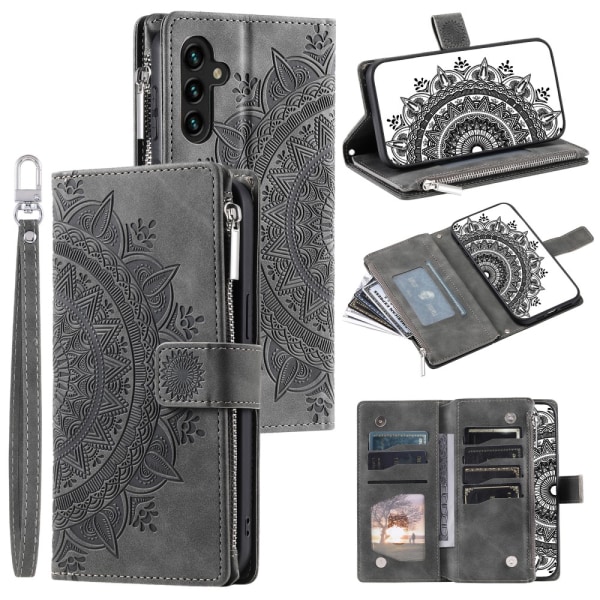 SKALO Samsung A34 5G Big Wallet Mandala Plånboksfodral - Grå grå