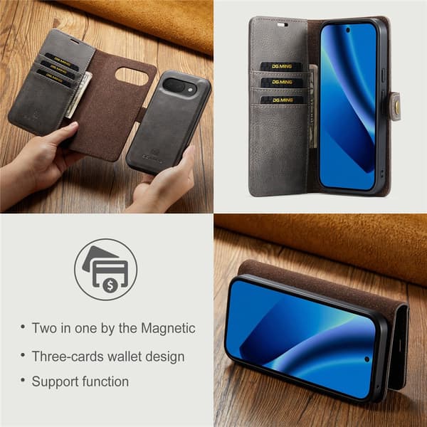 DG MING 2-i-1 Magnet Plånboksfodral för Google Pixel 10a - Grå grå