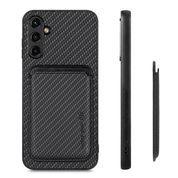 SKALO Samsung A54 5G Carbon Fiber Cover med kortholder - Sort Black