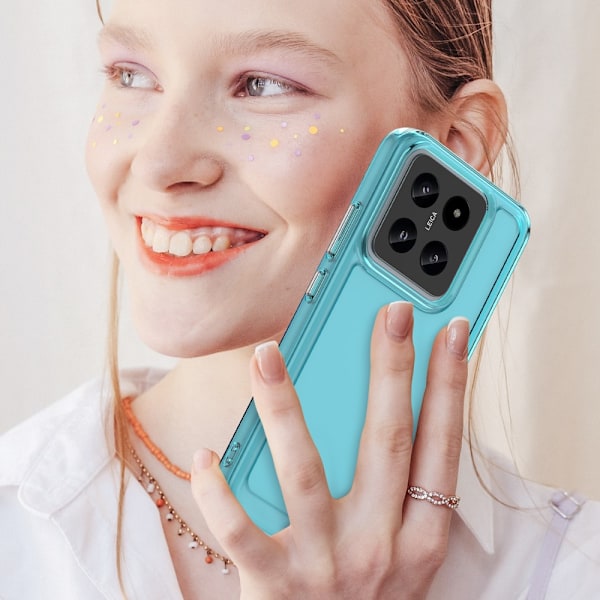 SKALO Xiaomi 14 5G Läpinäkyvä TPU Metal Buttons Suojakuori - Turkoosi Turquoise