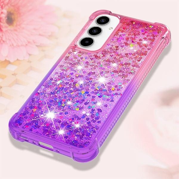 SKALO Samsung A35 5G Kvicksand Glitter Hjerter TPU Cover - Pink-Lilla Multicolor