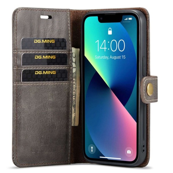 DG MING iPhone 14 2-i-1 Magnet Plånboksfodral - Grå grå