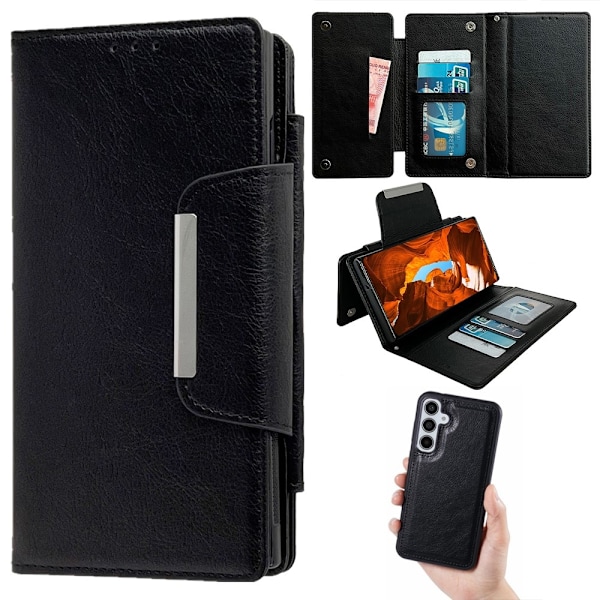 SKALO Samsung S25+ 2-i-1 Magnetisk Aftagelig Flip Cover - Sort Black