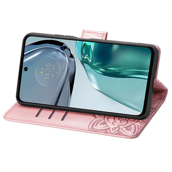 SKALO Motorola Moto G62 5G Mandala Butterfly lompakkokotelo - Ruusukulta Pink gold