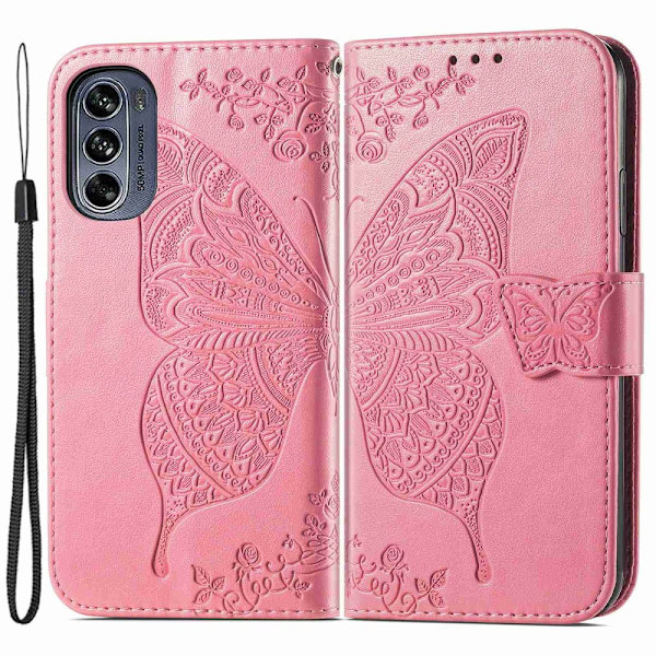 SKALO Motorola Moto G62 5G Mandala Butterfly Plånboksfodral - Rosa Rosa