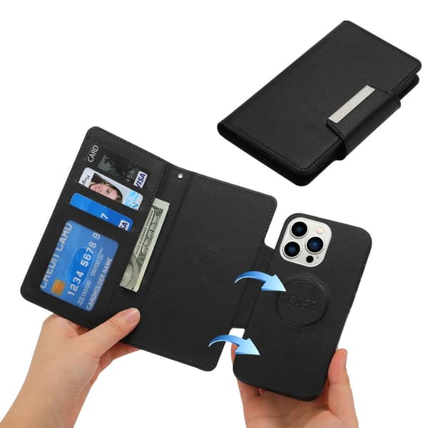 SKALO iPhone 16 Pro DOLIZMA 2 i 1 magnetisk pungetui - Sort Black