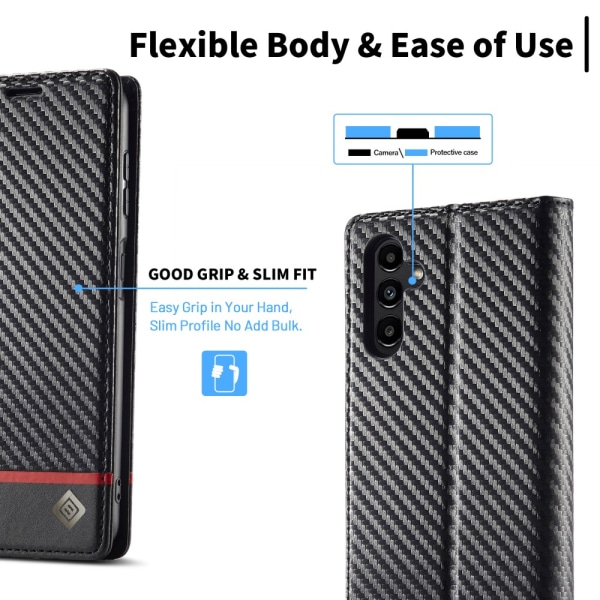 SKALO Samsung A15 5G LC.IMEEKE Carbon Fiber Plånboksfodral i PU-Läder - Svart Svart