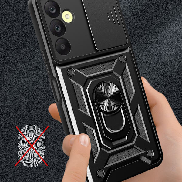 SKALO Samsung A25 5G Armor Hybrid Metal Ring Camera Slider - Sort Black
